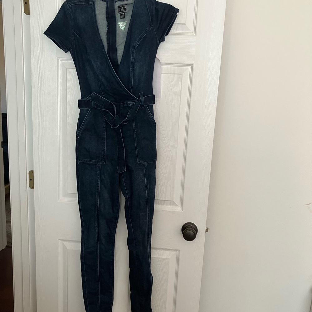 GUESS Women’s Leslie Baby Doll Sleeve Indigo Denim Jumpsuit Size XS